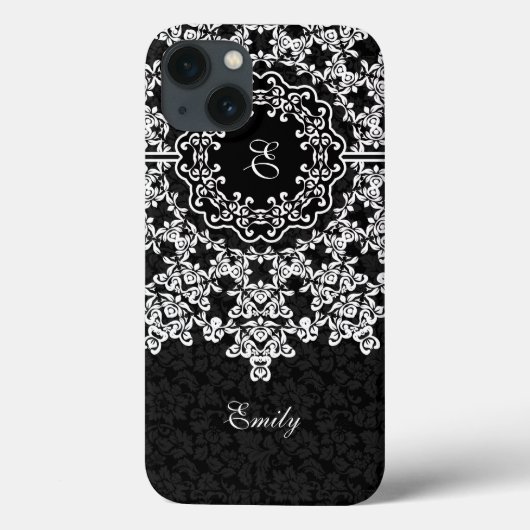 White Floral Lace Black Damasmonogramed Case-Mate iPhone Case (Achterkant)