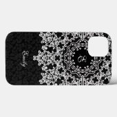 White Floral Lace Black Damasmonogramed Case-Mate iPhone Case (Achterkant (horizontaal))