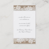 White Floral Lace en Burlap Elegant Visitekaartje (Achterkant)