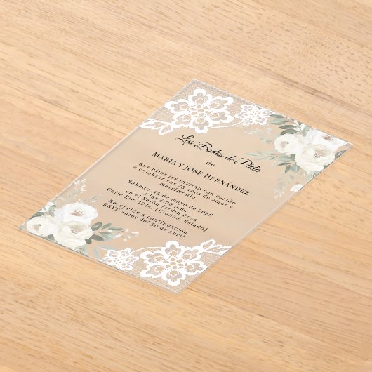 White Floral Lace Invitación Bodas de Plata Acryl Uitnodigingen (Laagn)