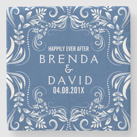 White Floral Lace Lijst Aangepaste achtergrond Stenen Onderzetter (Voorkant)