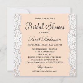 White Floral Lace on Peachy Beige Kaart