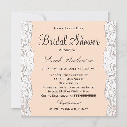 White Floral Lace on Peachy Beige Kaart (Voorkant)