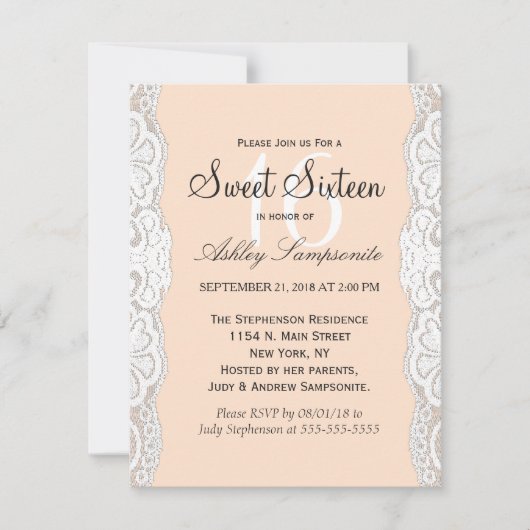 White Floral Lace on Peachy Beige Kaart (Voorkant)