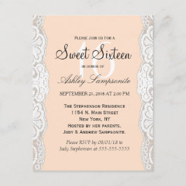 White Floral Lace on Peachy Beige Kaart