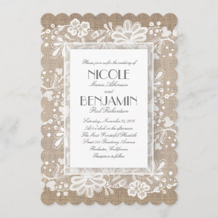 White Floral Lace Rustic Wedding Kaart