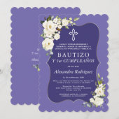 White Floral Lavender Spain 1st Birthday Baptisme Kaart (Voorkant / Achterkant)