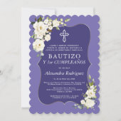 White Floral Lavender Spain 1st Birthday Baptisme Kaart (Voorkant)
