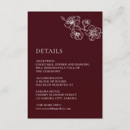 White Floral Line Art Burgundy Wedding Informatiekaartje