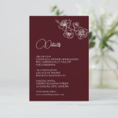 White Floral Line Art Burgundy Wedding Informatiekaartje (Staand voorkant)