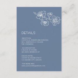 White Floral Line Art Dusty Blue Wedding Informatiekaartje