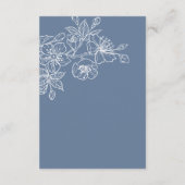 White Floral Line Art Dusty Blue Wedding Informatiekaartje (Achterkant)
