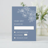 White Floral Line Art Dusty Blue Wedding RSVP Kaartje (Staand voorkant)