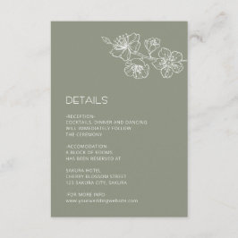 White Floral Line Art Sage Green Wedding Informatiekaartje