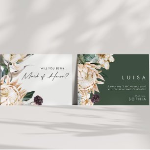White Floral Maid of Honor proposal card Kaart