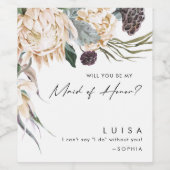 White Floral Maid of Honor proposal Wijn Etiket (Enkel label)