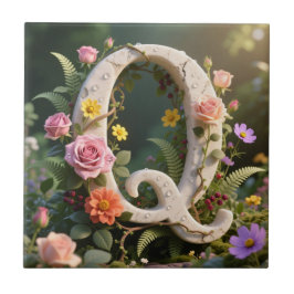 White Floral Marble Monogram Letter Q Tegeltje
