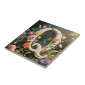 White Floral Marble Monogram Letter Q Tegeltje (Zijkant)