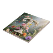 White Floral Marble Monogram Letter T Tegeltje (Zijkant)