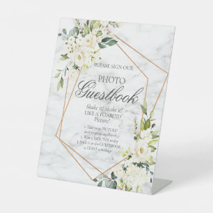 White Floral Marble Photo Guestbook Reclamebord Met Voetstuk