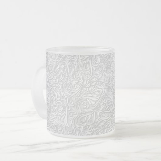 White Floral Matglas Koffiemok (Voorkant links)