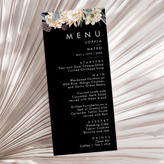 White Floral | Menu Zwart weddenschap