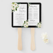 White Floral met Black Wedding Ceremony Program Handwaaier (Voorkant en achterkant)
