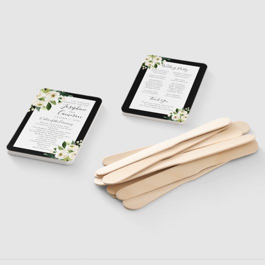 White Floral met Black Wedding Ceremony Program Handwaaier (Niet-gemonteerd)