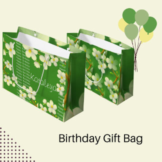 White Floral met groene achtergrondverjaardag Groot Cadeauzakje