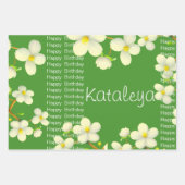 White Floral met groene achtergrondverjaardag Inpakpapier Vel (Voorkant)