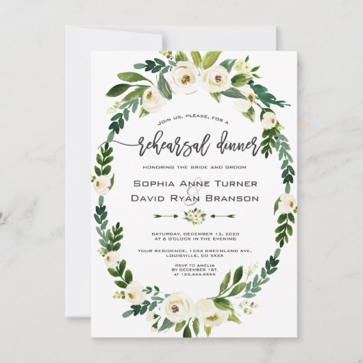 White Floral met handschrift repetitief diner Kaart (Voorkant)