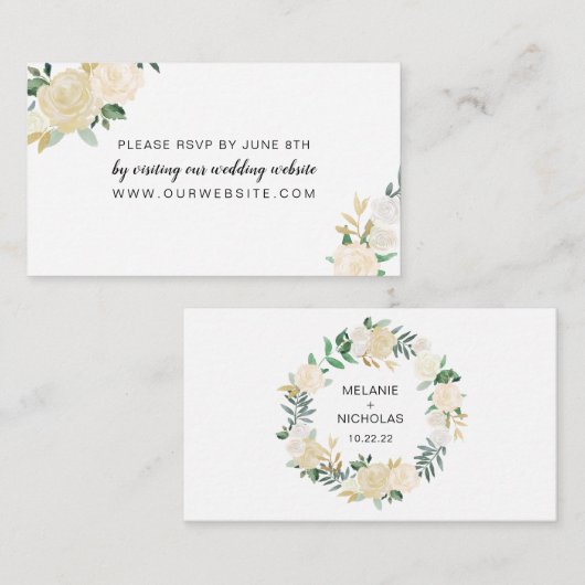 White Floral met internetkaart voor bruiloft rsvp Informatiekaartje (Voorkant / Achterkant)