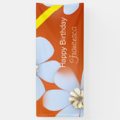 White Floral met oranje achtergrondverjaardag Spandoek (Verticaal)