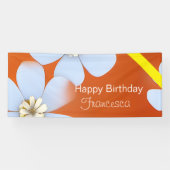 White Floral met oranje achtergrondverjaardag Spandoek (Horizontaal)