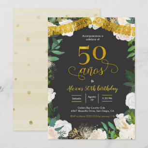 White Floral Mexican 50 añ os Invitation Kaart