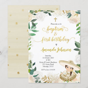 White Floral Mexican Baptism and First Birthday in Kaart