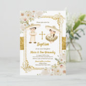 White Floral Mexican Baptism Fiesta Twin Kaart (Staand voorkant)