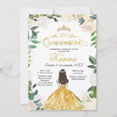 White Floral Mexican Gold Quinceanera Kaart (Voorkant)