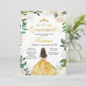 White Floral Mexican Gold Quinceanera Kaart (Staand voorkant)