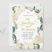 White Floral Mi Bautizo Spain Invitacion Invitat Kaart (Voorkant)
