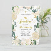 White Floral Mi Bautizo Spain Invitacion Invitat Kaart (Staand voorkant)