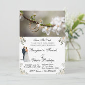 White Floral minimalist Surprise Verloving Invite Kaart (Staand voorkant)
