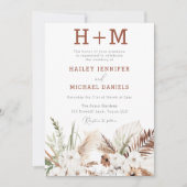 White Floral Monogram Boho Wedding Kaart (Voorkant)