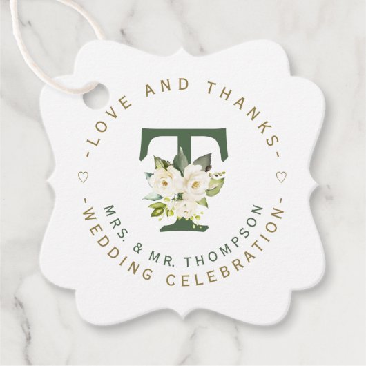 White Floral Monogram Circular Wedding Bedankjes Labels (Voorkant)