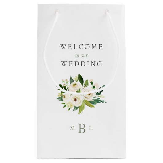 White Floral Monogram Elegant White Wedding Klein Cadeauzakje (Achterkant)