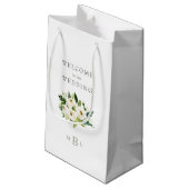 White Floral Monogram Elegant White Wedding Klein Cadeauzakje (Achterkant Gekanteld)