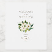 White Floral Monogram Elegant White Wedding Wijn Etiket (Enkel label)