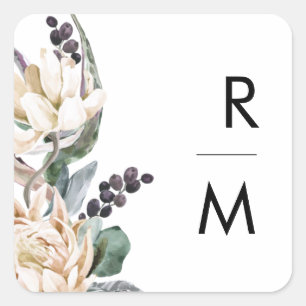 White Floral Monogram Envelope Seals Vierkante Sticker