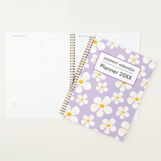White Floral Monogram naam maand en week Paarse Planner (Display)