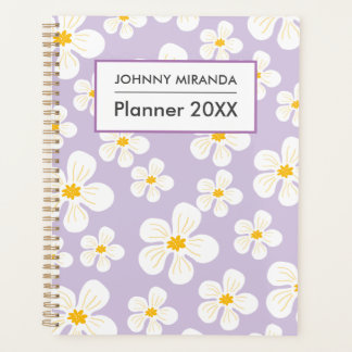 White Floral Monogram naam maand en week Paarse Planner